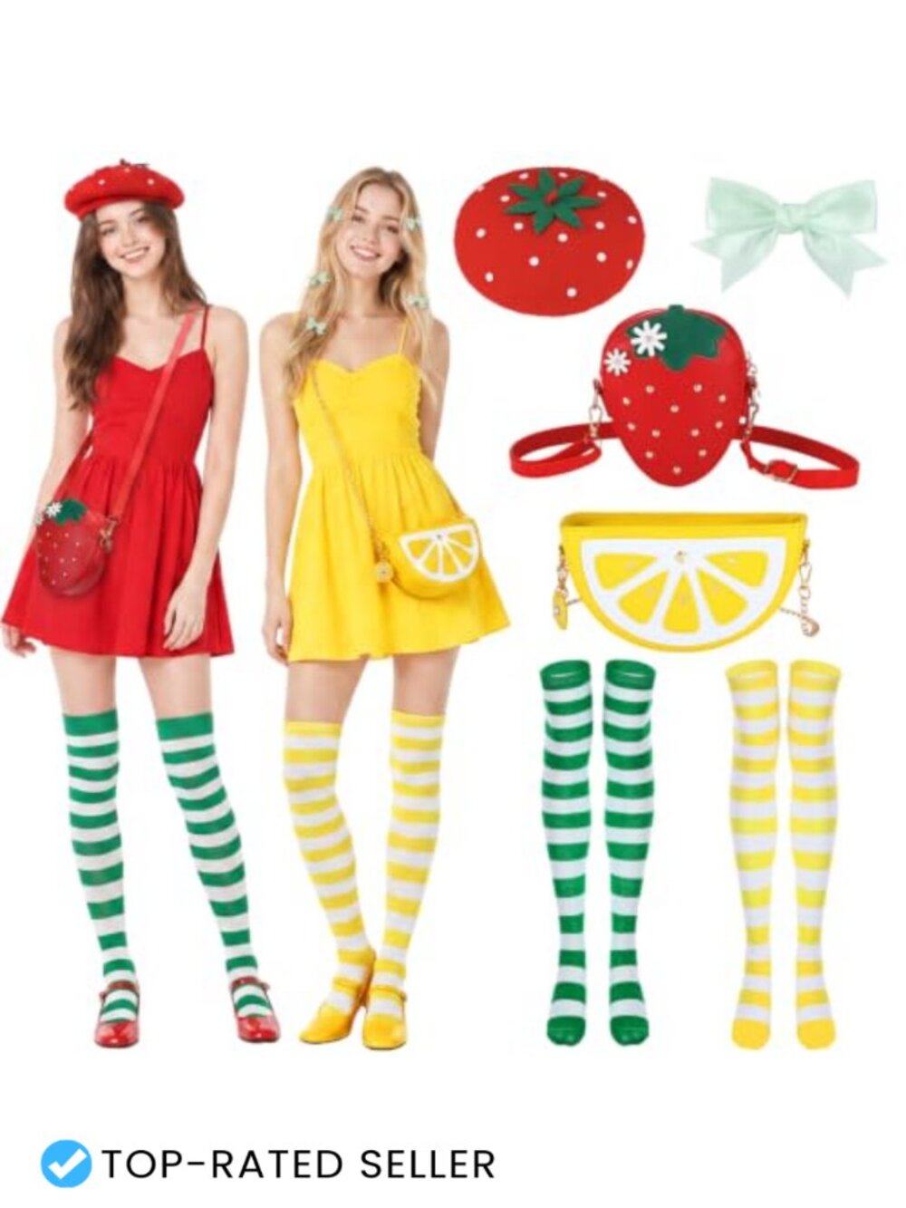 Y2K Strawberry Lemon Costume Accessory Set 10pc Hat Bags Socks Clips